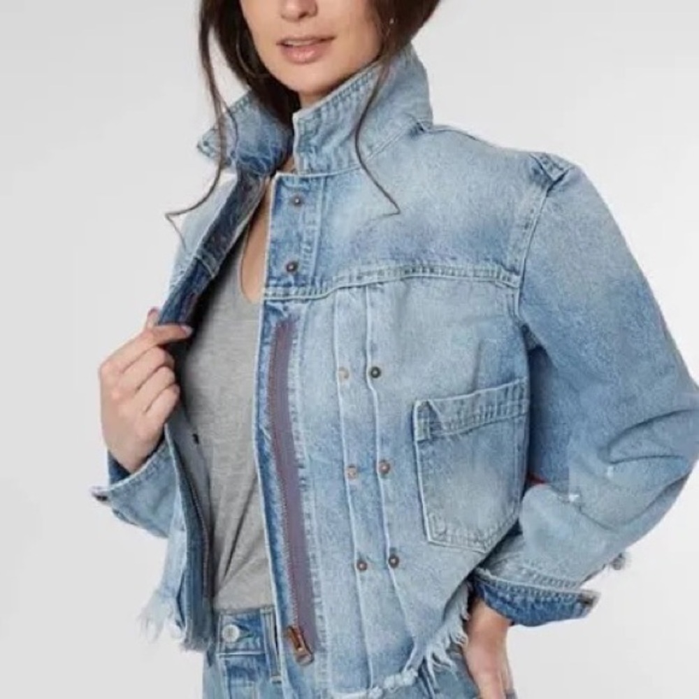 Lightly worn free people denim crop jacket.